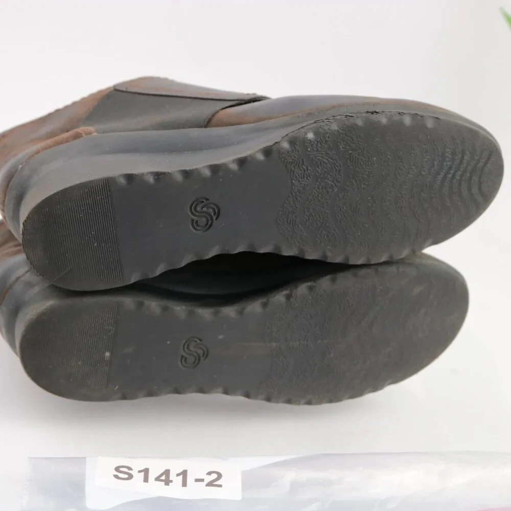 Clarks‎ Womens Caddell Rush Boots Size 7.5 Brown Leather Low Wedge Comfy Booties